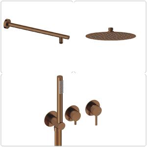 SANYCCES LOOP Miscelatore monocomando da incasso con deviatore, doccetta e flessibile + braccio doccia e soffione doccia a pioggia, oro rosa spazzolato