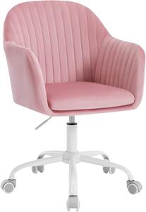 Sedia da scrivania, sedia da ufficio ergonomica, sedia per l'home office regolabile in altezza, sedia da trucco con braccioli, sedia girevole con ruote, sedia in velluto con struttura in metallo, portata massima di 150 kg, colore rosa