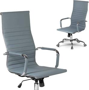 Sedia da ufficio ergonomica, con schienale sagomato. Sedia girevole con rotelle e meccanismo di inclinazione, poggiatesta regolabile. Sedia da gaming, rivestita in ecopelle, modello da ufficio, colore grigio