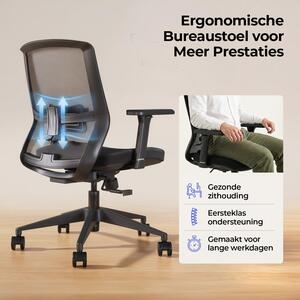 Sedia da ufficio ergonomica, colore nero, con schienale in rete e braccioli regolabili in 3 dimensioni