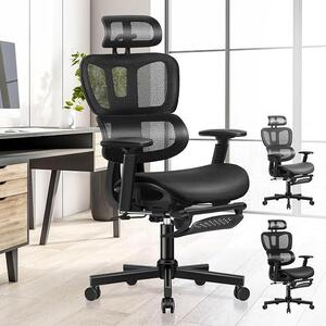 Sedia da ufficio in mesh, sedia ergonomica per scrivania, con poggiatesta regolabile, regolazione dell'altezza, schienale alto, struttura in rete, braccioli regolabili, sedia per riunioni, portata fino a 180 kg, colore nero