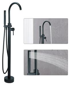 Rubinetto da bagno freestanding, nero, con doccetta manuale in ottone