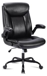 Sedia da ufficio ergonomica - Rivestita in ecopelle nera - Braccioli pieghevoli - 68x68x117 cm - Adatta per adulti - Sedia girevole