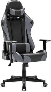 Sedia da gaming, sedia da gioco racing con poggiatesta e supporto lombare, sedia ergonomica per computer, sedia da ufficio con schienale alto, sedia girevole in ecoFinto cuoio, modello sportivo (grigio)