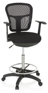 Sedia da ufficio nera, rivestita in tessuto e rete - Sedia ergonomica per il lavoro con poggiapiedi