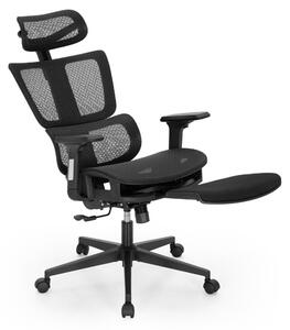 Sedia da ufficio ergonomica con poggiapiedi - Tessuto a rete nero - Capacità di carico: 136 kg - Poggiatesta regolabile