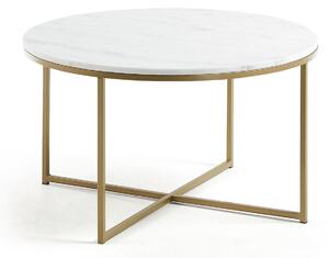 Tavolino Sheffield in marmo bianco e gambe in acciaio finitura oro Ø 80 cm