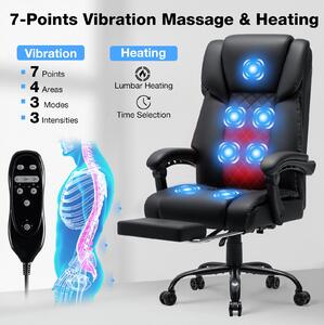 Sedia da ufficio ergonomica, colore nero - Funzione massaggio a 7 punti - Altezza regolabile - Struttura in metallo