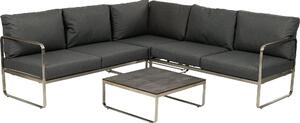 Set da salotto per giardino greemotion Boston, composto da 4 pezzi, in acciaio inossidabile grigio, con cuscini e tavolino
