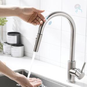 Rubinetto da cucina, con sensore a contatto, estensibile, finitura in nichel spazzolato