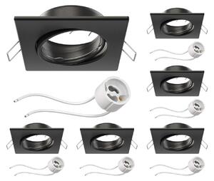 Ledscom.de - 6 cornici per faretti da incasso, modello RIR, nere opache, a forma quadrata, orientabili (per LED/alogena/GU10/MR16/PAR16/50mm), complete di attacco GU10 – Colore: nero opaco, Quantità: 6 pezzi (confezione da 1)