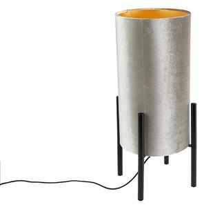 Lampada da tavolo design nero paralume velour tortora/oro - RICH