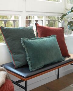 Fodera cuscino Julina 100% cotone velluto rosso e bordo verde 45 x 45 cm