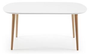 Tavolo allungabile Oqui MDF laccato bianco, gambe in massello di faggio 160(260)x 100cm