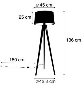 Lampada da terra treppiede bianco paralume lino nero 45 cm - TRIPOD Classic