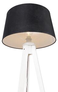 Lampada da terra treppiede bianco paralume lino nero 45 cm - TRIPOD Classic