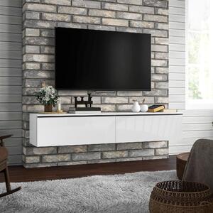 DecHome Mobile TV Sospeso Moderno 2 Ante a Ribalta in Legno Dimensioni 160x35x30 cm colore Bianco Lucido