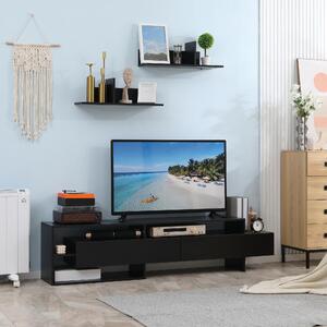 DecHome Parete Attrezzata Moderna Mobile TV + 2 Mensole in Legno Dimensioni 180x33.5x42 cm colore Nero