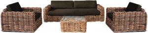VivaGarden Salotto da Giardino con Divano 3 Posti 2 Poltrone e Tavolino con Cuscini in Legno e Rattan colore Marrone - Polinesia