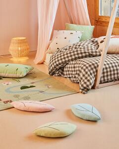 Set Daney di 3 cuscini a forma di foglia 100% cotone organico GOTS rosa, verde e azzurro
