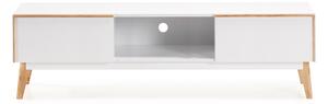 Mobile TV Melan 2 cassetti laccato bianco e legno massello di caucciù 150 x 45 cm