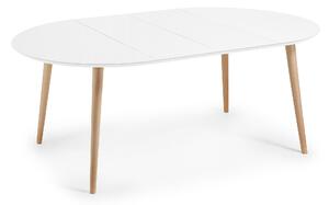 Tavolo rotondo allungabile Oqui MDF laccato bianco gambe massello di faggio 120(200)x120cm