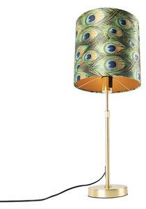 Lampada da tavolo oro / ottone con paralume in velluto pavone 25 cm - Parte