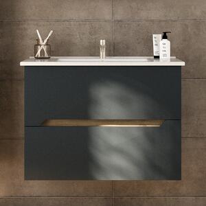Kamalu mobile bagno nero grafite matt 85 cm con lavabo incasso | lac-ares-85