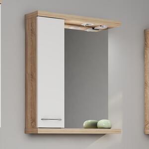 Kamalu specchio bagno 55 cm contenitore bicolore bianco e legno chiaro | lac-estia-55