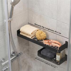 Mensola doccia bagno Small , in acciaio 304 verniciato nero opaco design contemporaneo 30,6x12,1xh6,2 cm garantita contro la ruggine