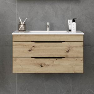 Kamalu mobile bagno sospeso 80 cm in rovere naturale spazzolato grezzo | lac-efesto-80