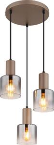 Lampada a sospensione, color caffè, vetro fumé, H 150 cm