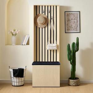 Armadio Flieks con panchina integrata e spazio per scarpe, organizer per l'ingresso con 4 ganci, cuscino per la panca e scomparti portaoggetti, armadio, stile naturale