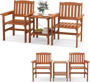 KOMFOTTEU Set da balcone in 3 pezzi in legno massello, set di mobili da giardino comprensivo di 2 sedie da giardino e tavolo da giardino con foro per ombrellone, set di mobili da balcone, set da bistrot per terrazza e giardino