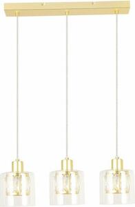 Lampada a sospensione a barra dorata con 3 paralumi in vetro Elmo 3xE14 40W REA338833-36 Reality