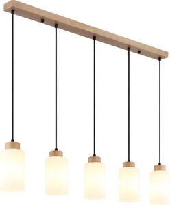 Lampada a sospensione, legno, marrone, vetro opalino, 5 luci, H 120 cm