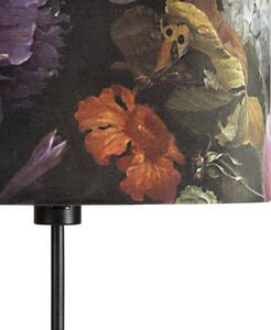Lampada da terra nera paralume velluto fiori 35 cm - PARTE