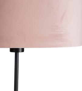 Lampada da terra nera paralume velluto rosa oro 35 cm - PARTE