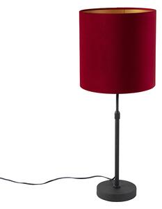 Lampada da tavolo nera paralume velluto rosso oro 25 cm - PARTE