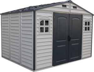 Capanno per attrezzi in plastica Duramax 324x247 Capanno per attrezzi da giardino con ante a battente, h. 233 x l. 324 x p. 247 cm