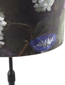 Lampada da tavolo nera paralume velluto fiori oro 25 cm - PARTE