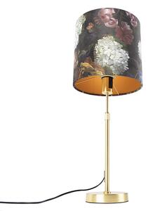 Lampada da tavolo oro / ottone con paralume in velluto fiori 25 cm - Parte