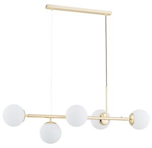 Lampada a sospensione con sfere bianche DANSA in ottone e oro, 5xE14x10W, metallo, dimensioni: 80x110x31,5 cm, IP20, Alfa