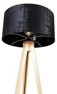 Lampada da terra legno paralume nero 50 cm - TRIPOD CLASSIC