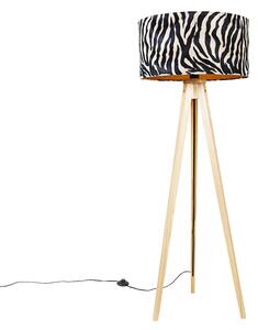 Lampada da terra legno paralume zebra 50 cm - TRIPOD CLASSIC