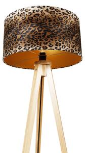 Lampada da terra legno paralume leopardato 50 cm - TRIPOD CLASSIC