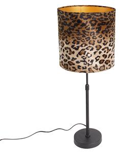 Lampada da tavolo nero paralume velluto leopardato 25 cm - PARTE
