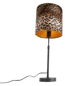 Lampada da tavolo nero paralume velluto leopardato 25 cm - PARTE