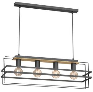 Lampada a sospensione Kortez nero opaco-legno chiaro 4xE27x15W metallo dim.: 110x76x23 cm IP20 Luminex