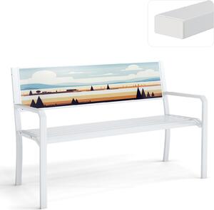 Panchina da giardino KOMFOTTEU in metallo resistente alle intemperie, con schienale decorativo ed ergonomico, braccioli e piedini antiscivolo, portante fino a 300 kg, 128 x 53 x 81,5 cm, bianca